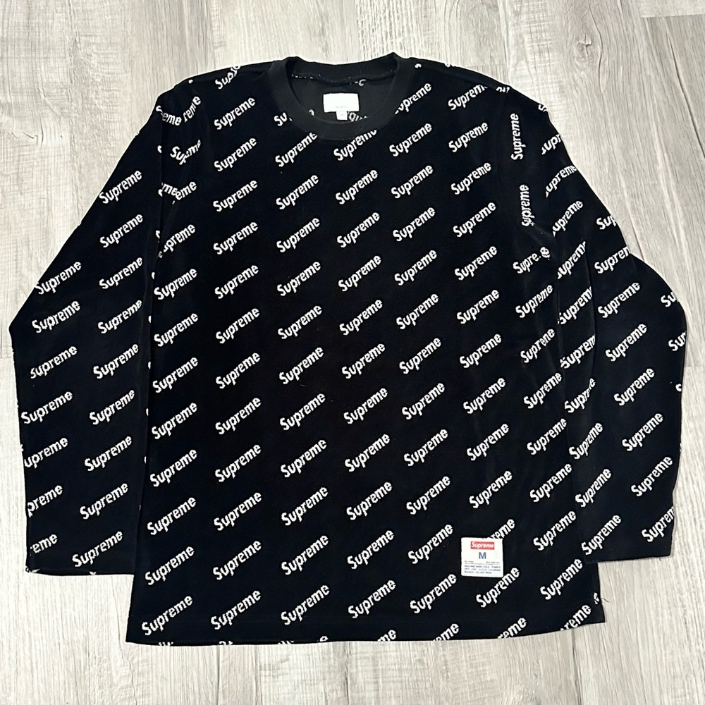 Supreme Velour Diagonal Logo Long Sleeve Top